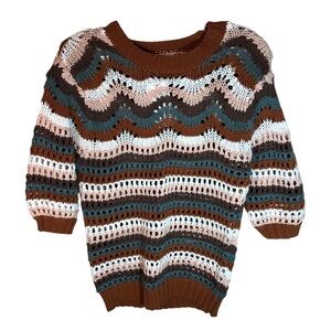 NEW Evereve Arabella stripe sweater top women XS open knit half sleeve crewneck